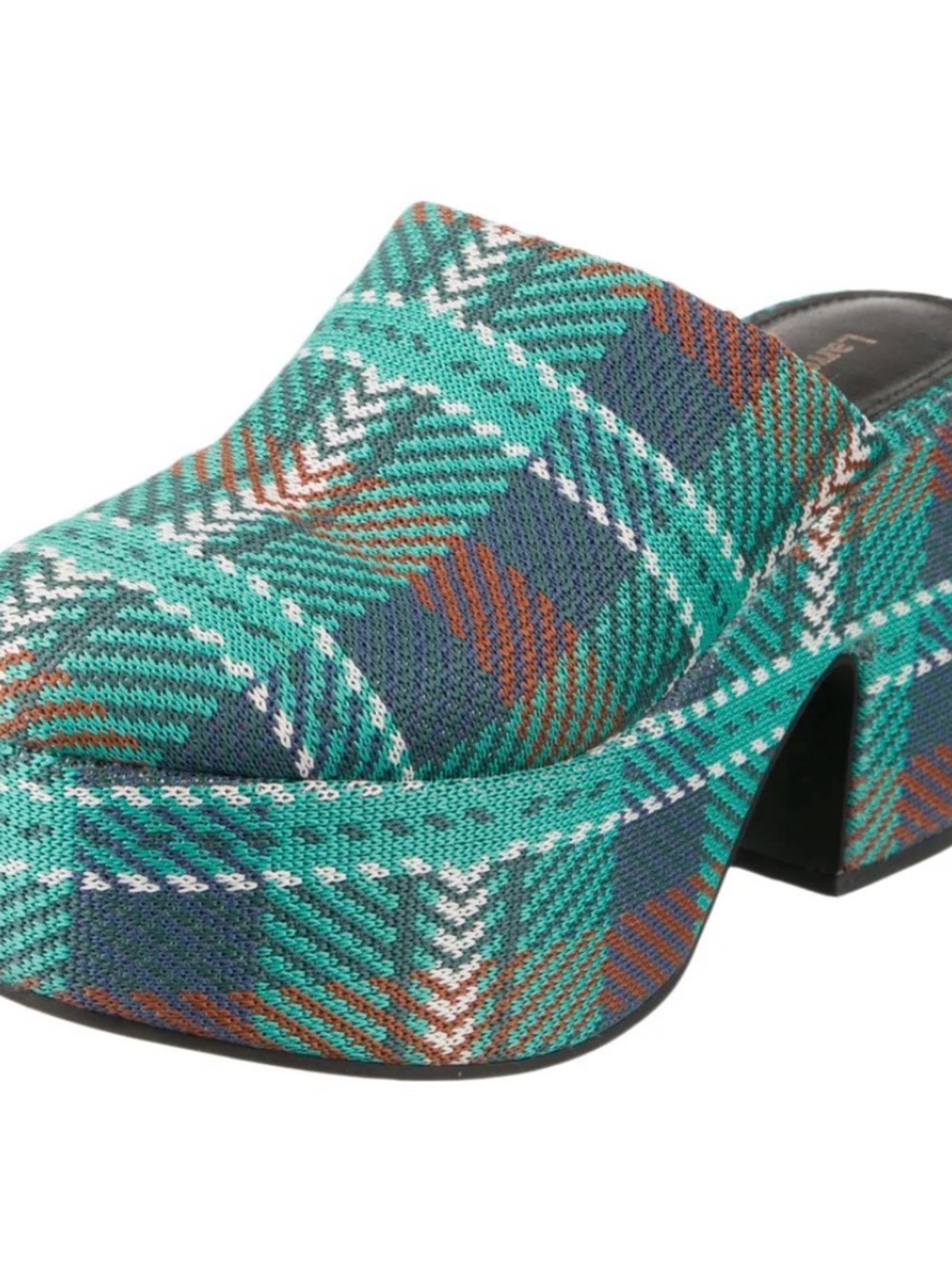 Larroude Green Plaid Platform Mule